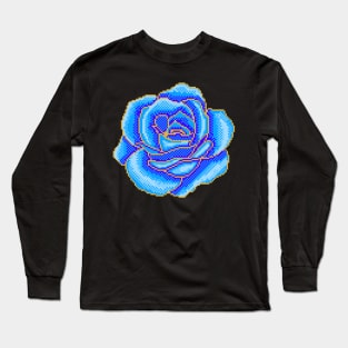 Pixel Golden Blue Rose Long Sleeve T-Shirt